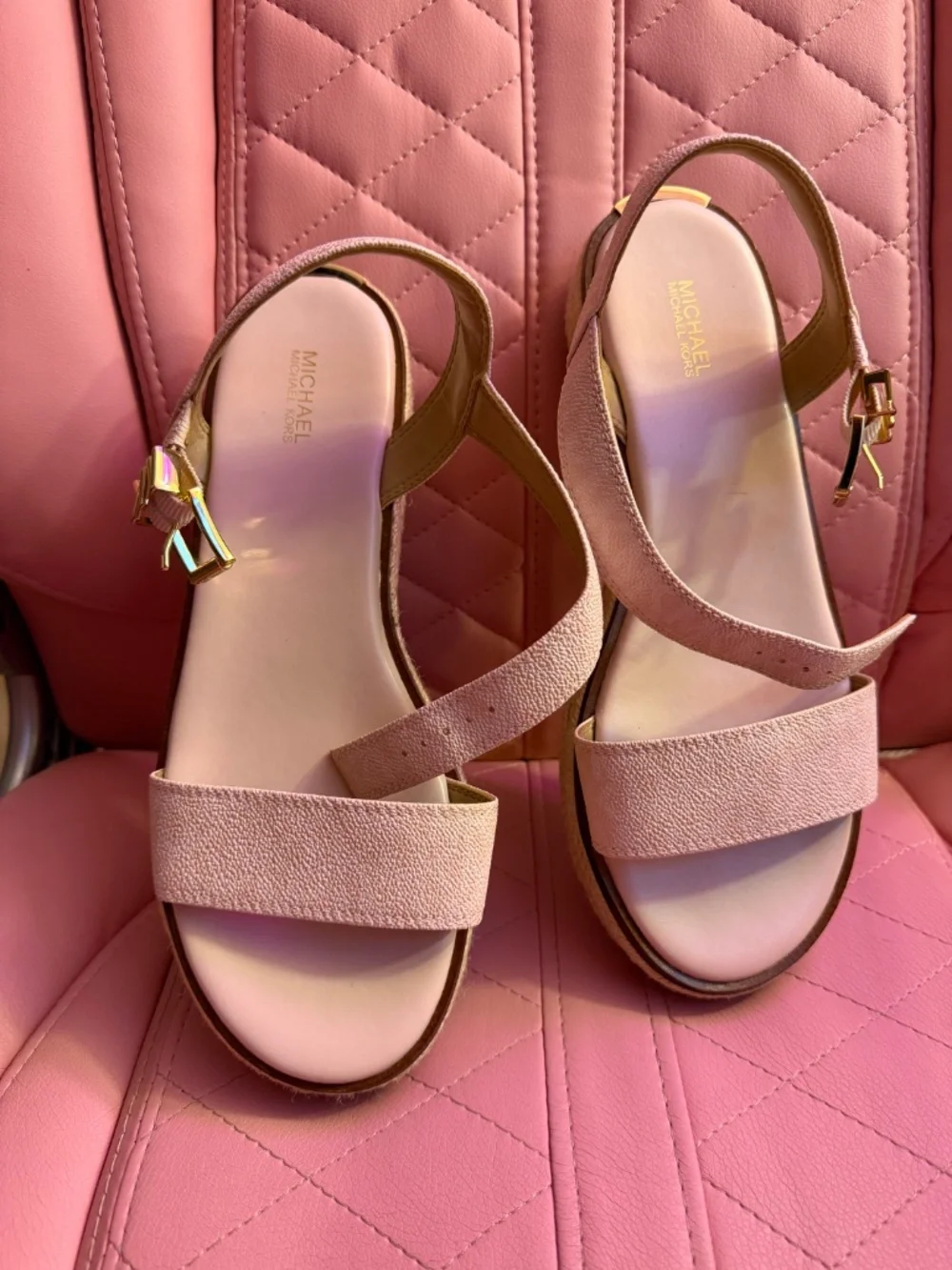Michael Kors Blush Pink Espadrille Platform Sandals Size 10 EUC
